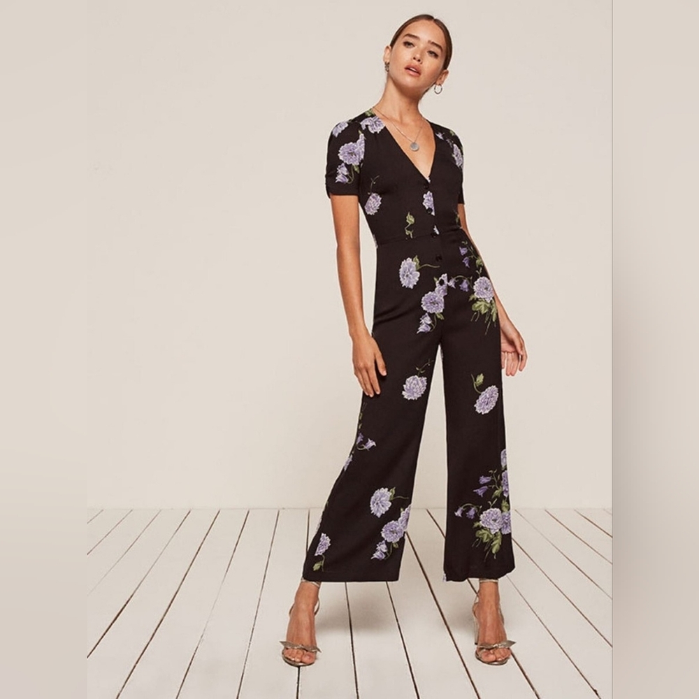 Reformation France Floral Wide Leg Romper Jumpsuit Regalia 0 XS English Garden